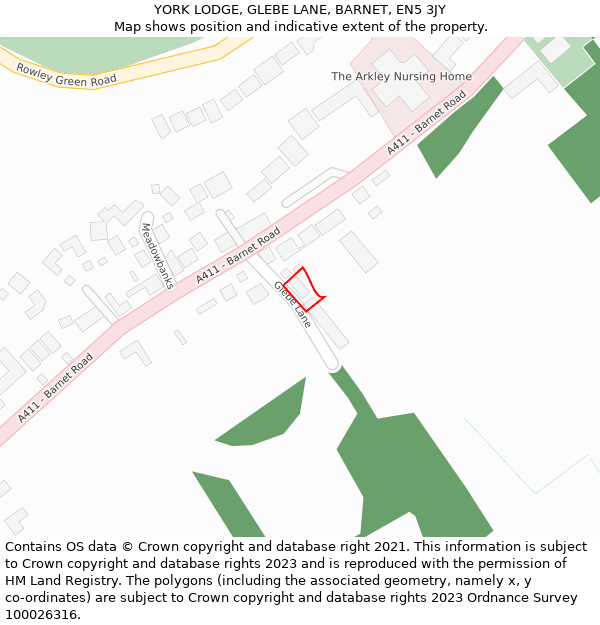 YORK LODGE, GLEBE LANE, BARNET, EN5 3JY: Location map and indicative extent of plot