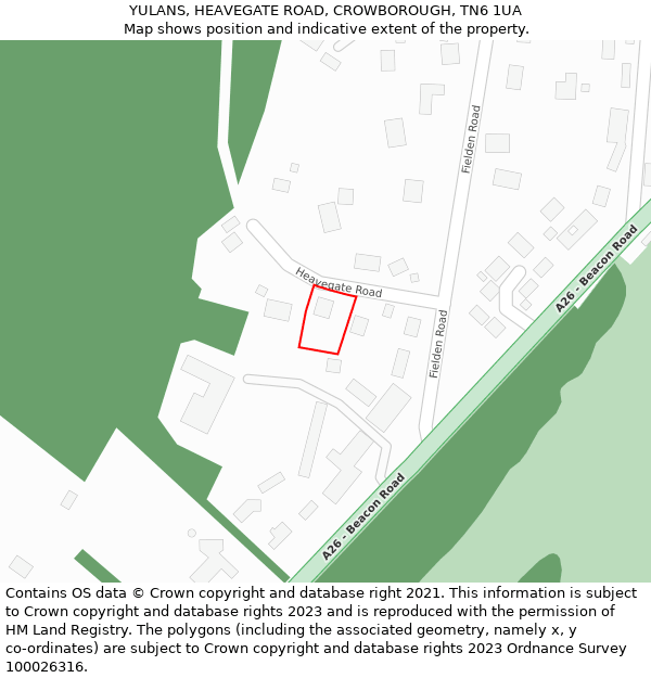 YULANS, HEAVEGATE ROAD, CROWBOROUGH, TN6 1UA: Location map and indicative extent of plot