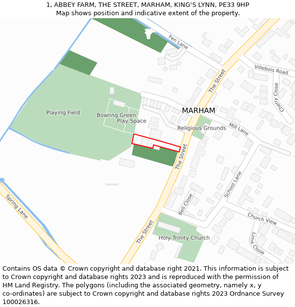 1, ABBEY FARM, THE STREET, MARHAM, KING'S LYNN, PE33 9HP: Location map and indicative extent of plot