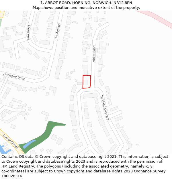 1, ABBOT ROAD, HORNING, NORWICH, NR12 8PN: Location map and indicative extent of plot