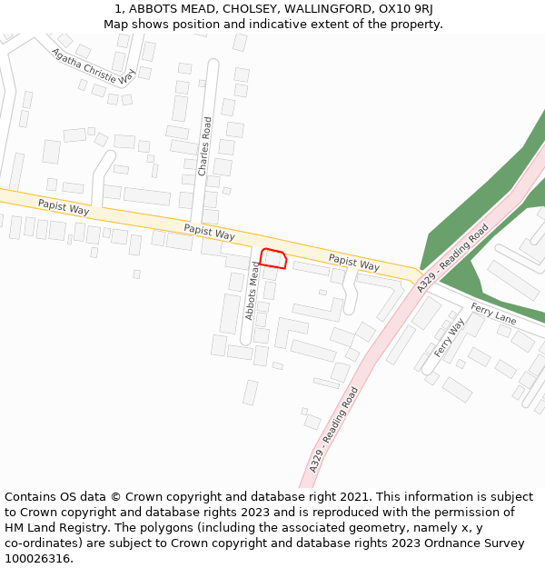 1, ABBOTS MEAD, CHOLSEY, WALLINGFORD, OX10 9RJ: Location map and indicative extent of plot