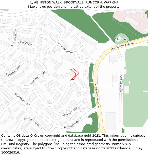 1, ABINGTON WALK, BROOKVALE, RUNCORN, WA7 6HF: Location map and indicative extent of plot