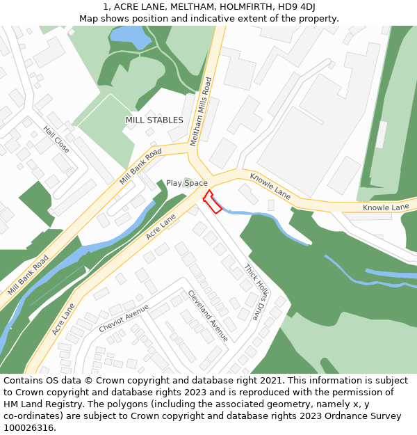 1, ACRE LANE, MELTHAM, HOLMFIRTH, HD9 4DJ: Location map and indicative extent of plot