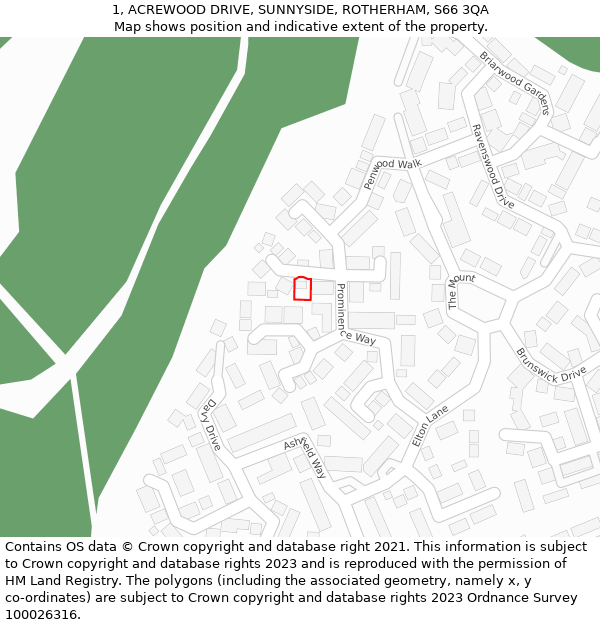 1, ACREWOOD DRIVE, SUNNYSIDE, ROTHERHAM, S66 3QA: Location map and indicative extent of plot