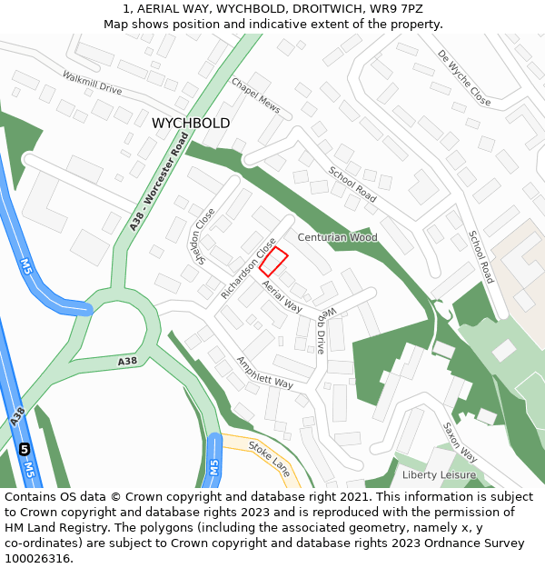 1, AERIAL WAY, WYCHBOLD, DROITWICH, WR9 7PZ: Location map and indicative extent of plot