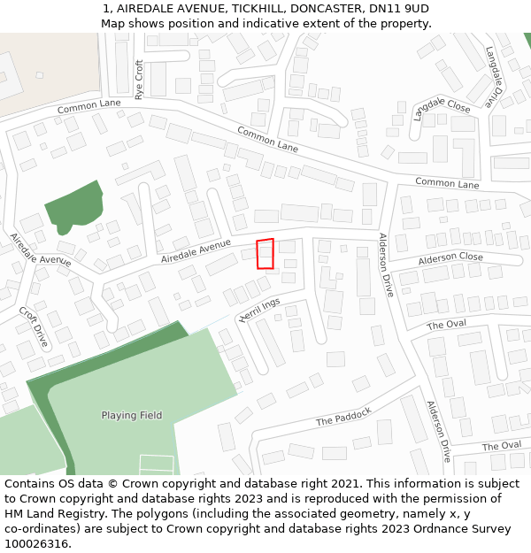 1, AIREDALE AVENUE, TICKHILL, DONCASTER, DN11 9UD: Location map and indicative extent of plot