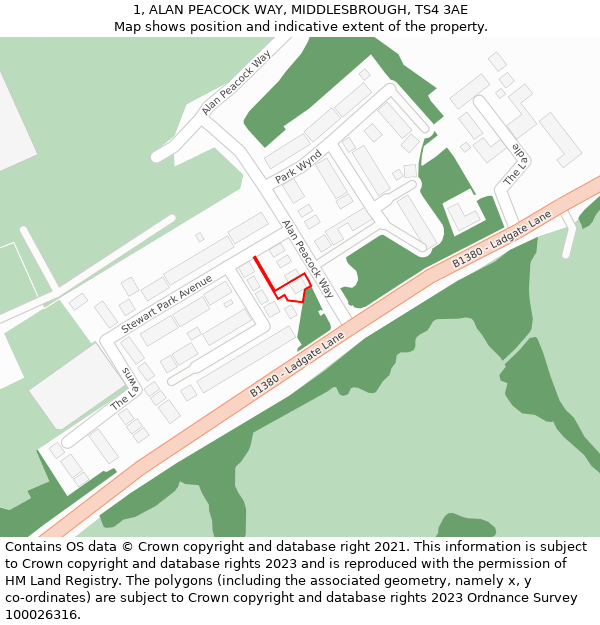 1, ALAN PEACOCK WAY, MIDDLESBROUGH, TS4 3AE: Location map and indicative extent of plot