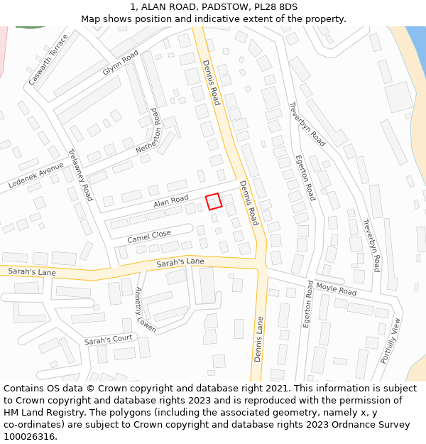 1, ALAN ROAD, PADSTOW, PL28 8DS: Location map and indicative extent of plot