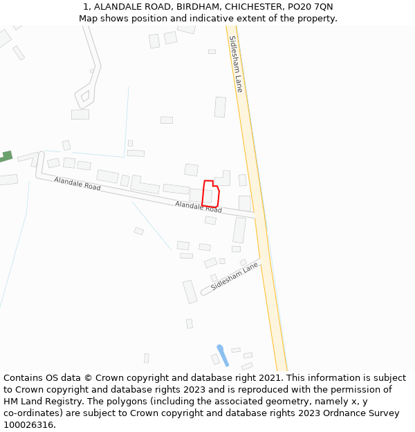 1, ALANDALE ROAD, BIRDHAM, CHICHESTER, PO20 7QN: Location map and indicative extent of plot