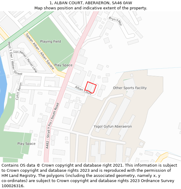 1, ALBAN COURT, ABERAERON, SA46 0AW: Location map and indicative extent of plot