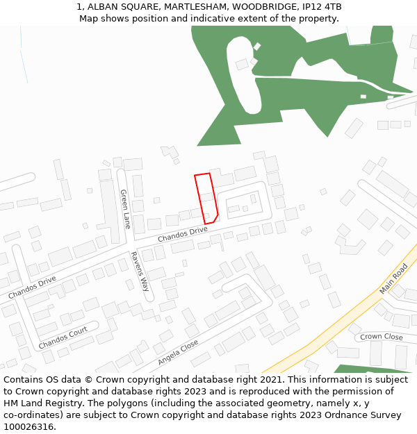 1, ALBAN SQUARE, MARTLESHAM, WOODBRIDGE, IP12 4TB: Location map and indicative extent of plot