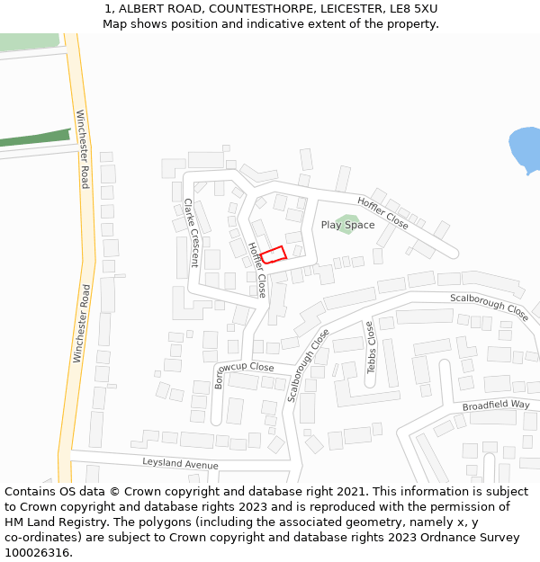 1, ALBERT ROAD, COUNTESTHORPE, LEICESTER, LE8 5XU: Location map and indicative extent of plot