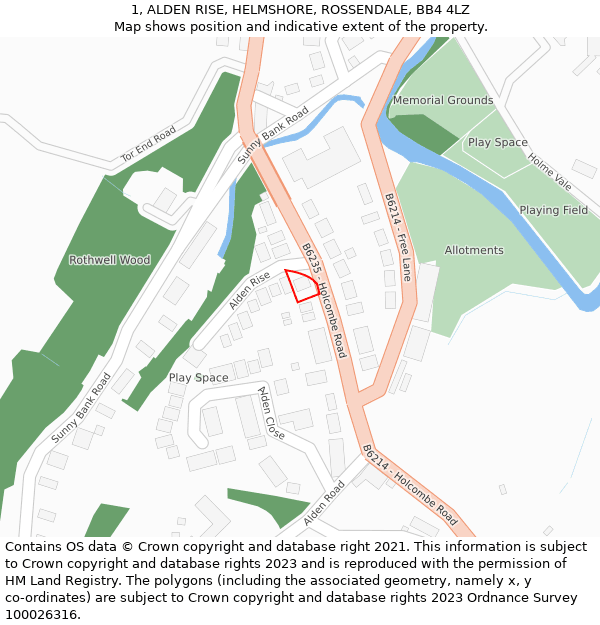 1, ALDEN RISE, HELMSHORE, ROSSENDALE, BB4 4LZ: Location map and indicative extent of plot