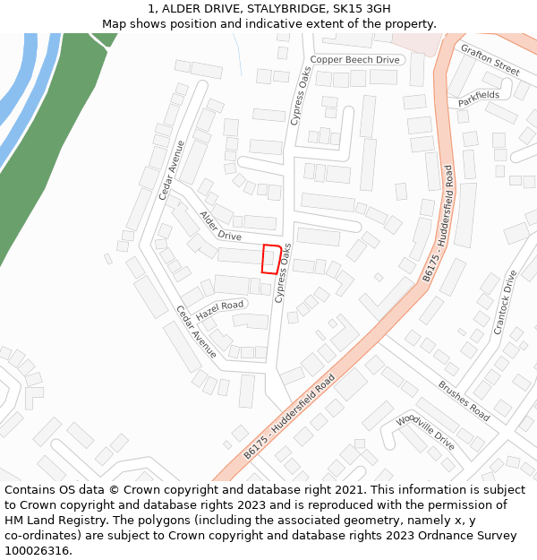 1, ALDER DRIVE, STALYBRIDGE, SK15 3GH: Location map and indicative extent of plot