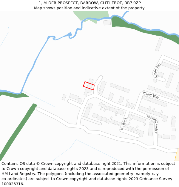 1, ALDER PROSPECT, BARROW, CLITHEROE, BB7 9ZP: Location map and indicative extent of plot