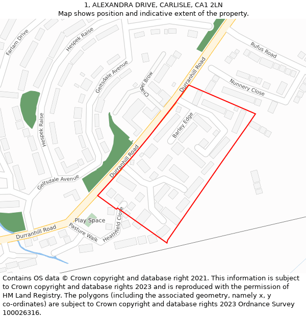 1, ALEXANDRA DRIVE, CARLISLE, CA1 2LN: Location map and indicative extent of plot