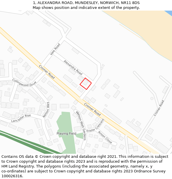 1, ALEXANDRA ROAD, MUNDESLEY, NORWICH, NR11 8DS: Location map and indicative extent of plot