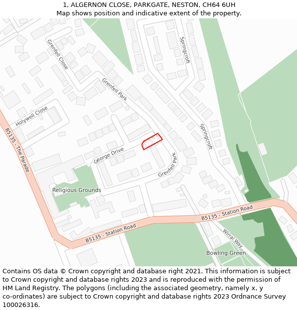 1, ALGERNON CLOSE, PARKGATE, NESTON, CH64 6UH: Location map and indicative extent of plot