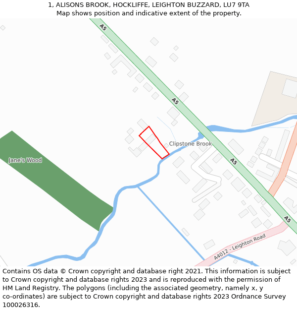 1, ALISONS BROOK, HOCKLIFFE, LEIGHTON BUZZARD, LU7 9TA: Location map and indicative extent of plot