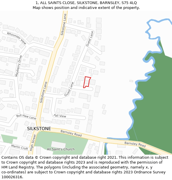 1, ALL SAINTS CLOSE, SILKSTONE, BARNSLEY, S75 4LQ: Location map and indicative extent of plot