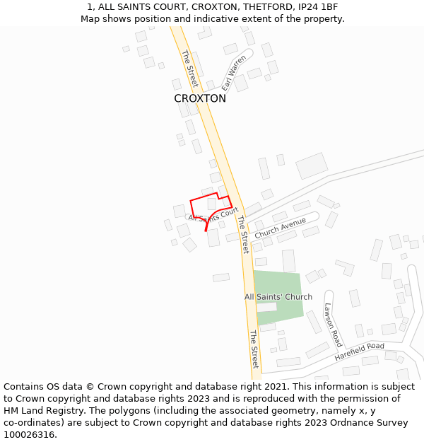 1, ALL SAINTS COURT, CROXTON, THETFORD, IP24 1BF: Location map and indicative extent of plot