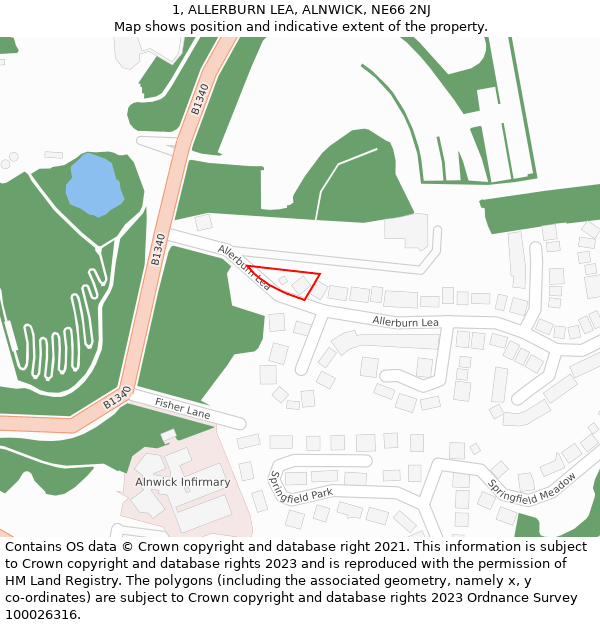 1, ALLERBURN LEA, ALNWICK, NE66 2NJ: Location map and indicative extent of plot
