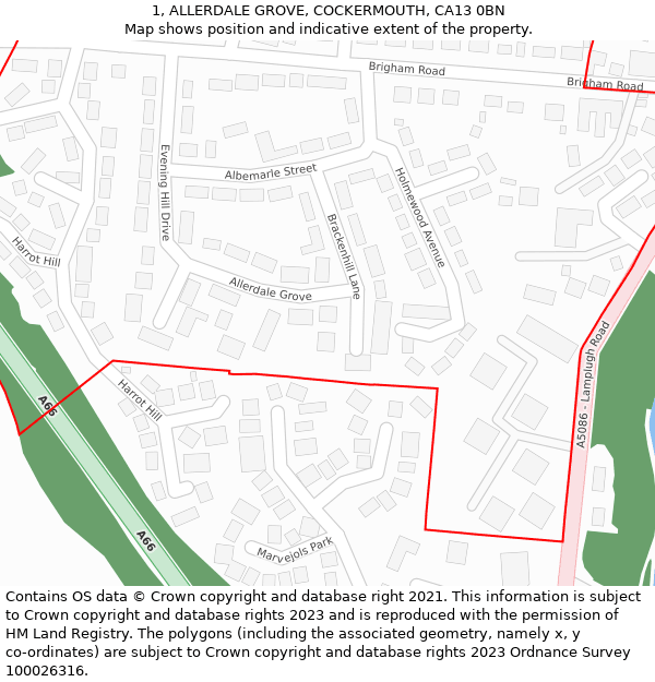 1, ALLERDALE GROVE, COCKERMOUTH, CA13 0BN: Location map and indicative extent of plot