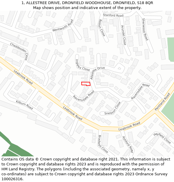 1, ALLESTREE DRIVE, DRONFIELD WOODHOUSE, DRONFIELD, S18 8QR: Location map and indicative extent of plot