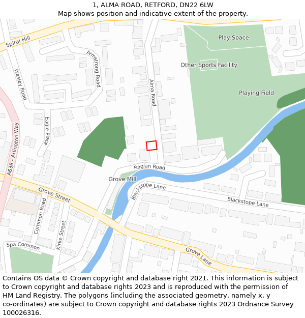 1, ALMA ROAD, RETFORD, DN22 6LW: Location map and indicative extent of plot