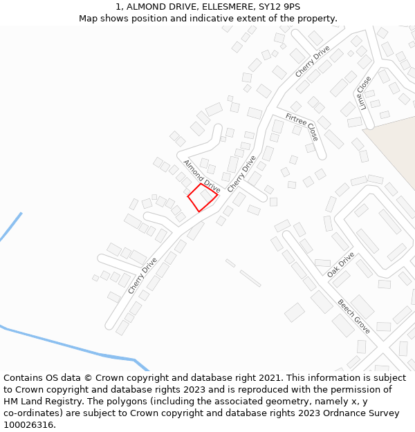 1, ALMOND DRIVE, ELLESMERE, SY12 9PS: Location map and indicative extent of plot