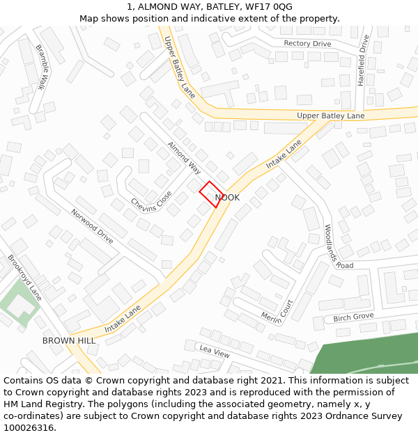 1, ALMOND WAY, BATLEY, WF17 0QG: Location map and indicative extent of plot