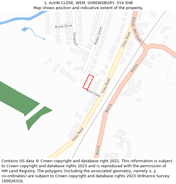 1, ALVIN CLOSE, WEM, SHREWSBURY, SY4 5HB: Location map and indicative extent of plot