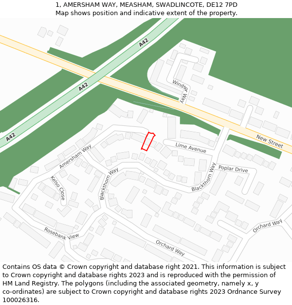 1, AMERSHAM WAY, MEASHAM, SWADLINCOTE, DE12 7PD: Location map and indicative extent of plot