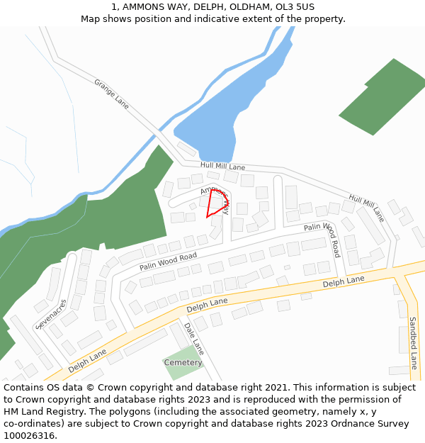 1, AMMONS WAY, DELPH, OLDHAM, OL3 5US: Location map and indicative extent of plot