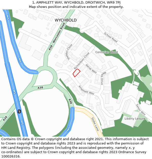 1, AMPHLETT WAY, WYCHBOLD, DROITWICH, WR9 7PJ: Location map and indicative extent of plot