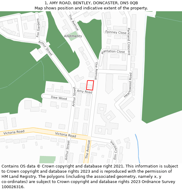 1, AMY ROAD, BENTLEY, DONCASTER, DN5 0QB: Location map and indicative extent of plot