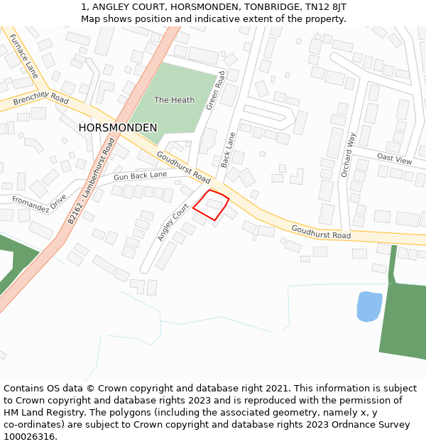 1, ANGLEY COURT, HORSMONDEN, TONBRIDGE, TN12 8JT: Location map and indicative extent of plot