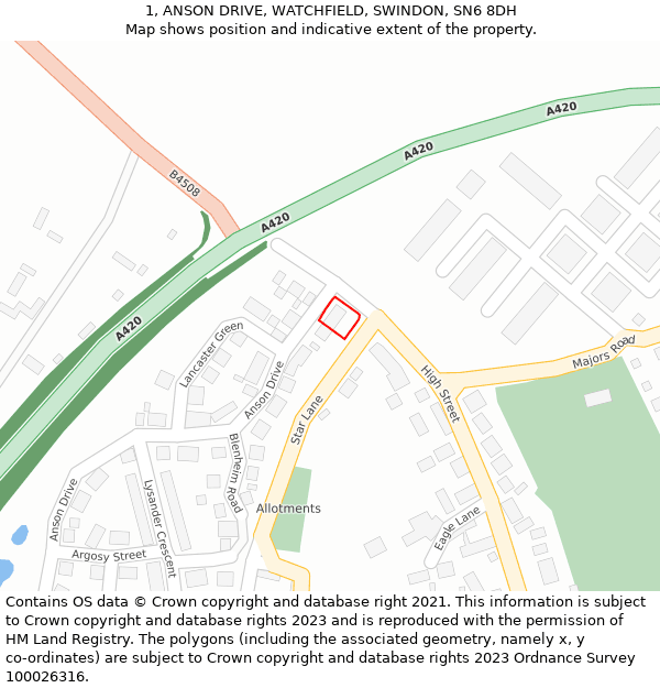 1, ANSON DRIVE, WATCHFIELD, SWINDON, SN6 8DH: Location map and indicative extent of plot