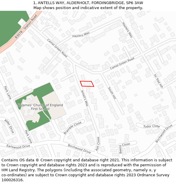 1, ANTELLS WAY, ALDERHOLT, FORDINGBRIDGE, SP6 3AW: Location map and indicative extent of plot
