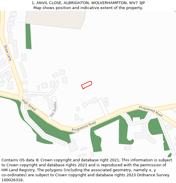 1, ANVIL CLOSE, ALBRIGHTON, WOLVERHAMPTON, WV7 3JP: Location map and indicative extent of plot