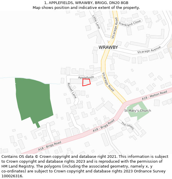 1, APPLEFIELDS, WRAWBY, BRIGG, DN20 8GB: Location map and indicative extent of plot