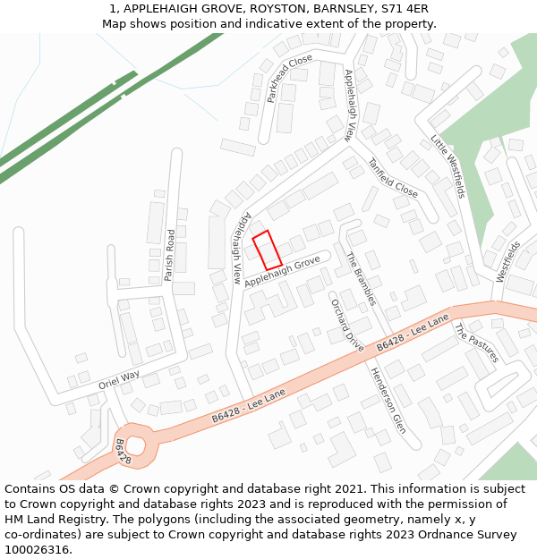 1, APPLEHAIGH GROVE, ROYSTON, BARNSLEY, S71 4ER: Location map and indicative extent of plot