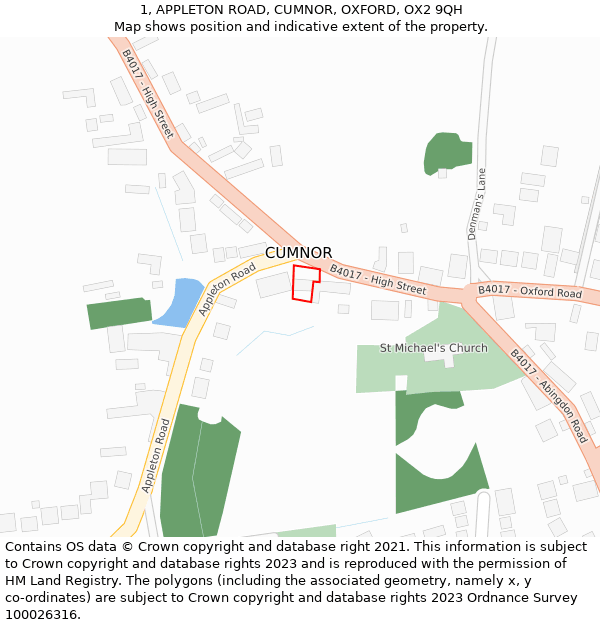 1, APPLETON ROAD, CUMNOR, OXFORD, OX2 9QH: Location map and indicative extent of plot