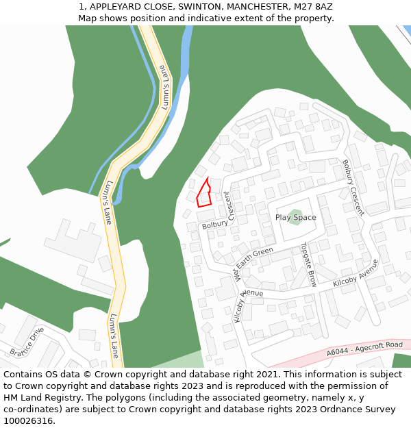 1, APPLEYARD CLOSE, SWINTON, MANCHESTER, M27 8AZ: Location map and indicative extent of plot