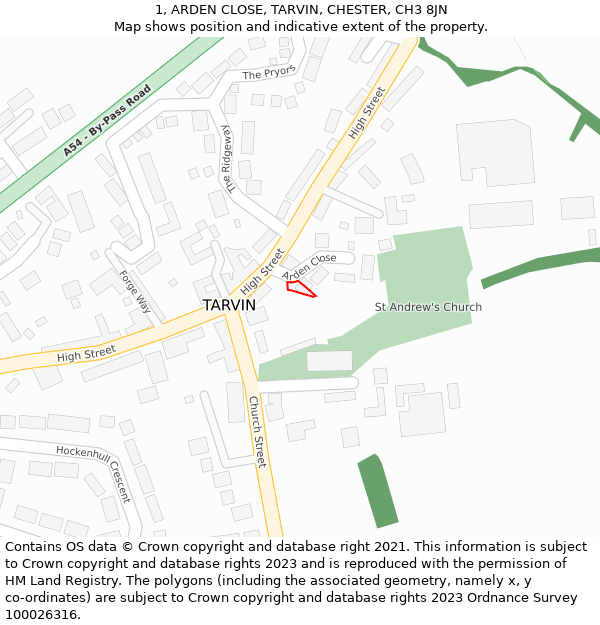 1, ARDEN CLOSE, TARVIN, CHESTER, CH3 8JN: Location map and indicative extent of plot