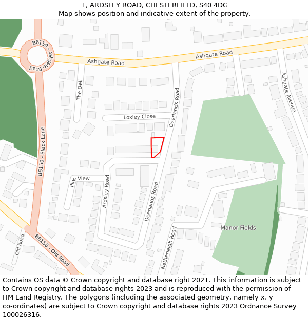 1, ARDSLEY ROAD, CHESTERFIELD, S40 4DG: Location map and indicative extent of plot