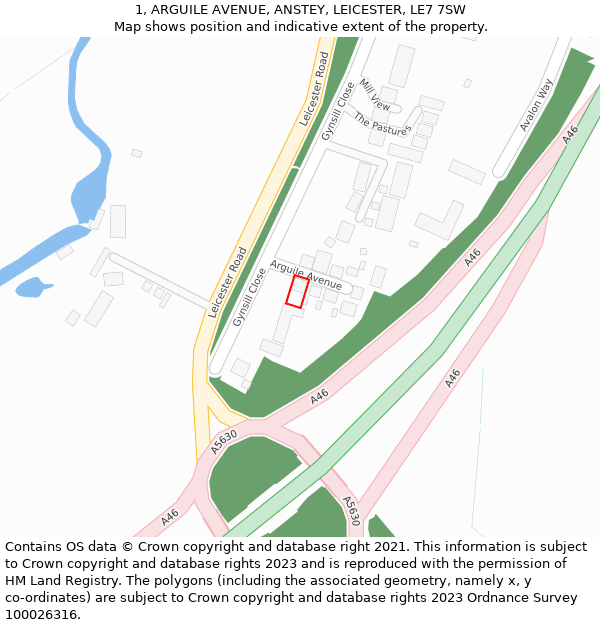 1, ARGUILE AVENUE, ANSTEY, LEICESTER, LE7 7SW: Location map and indicative extent of plot