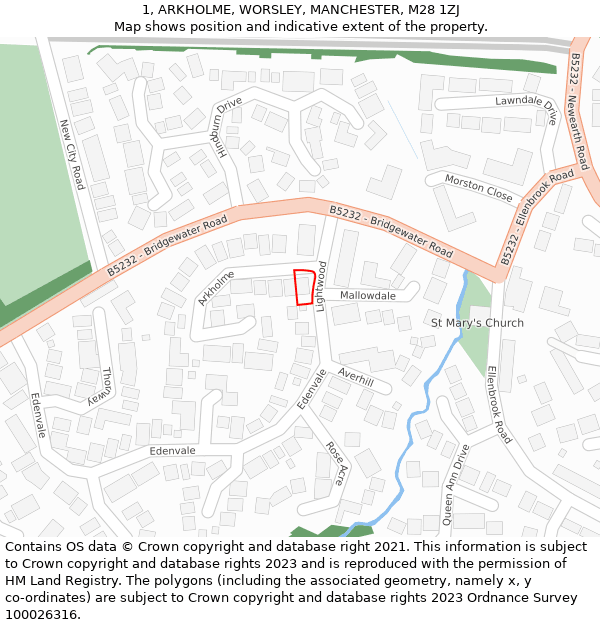 1, ARKHOLME, WORSLEY, MANCHESTER, M28 1ZJ: Location map and indicative extent of plot