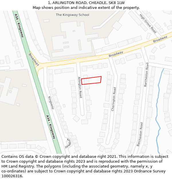 1, ARLINGTON ROAD, CHEADLE, SK8 1LW: Location map and indicative extent of plot