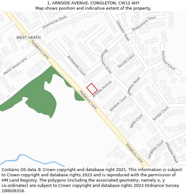 1, ARNSIDE AVENUE, CONGLETON, CW12 4HY: Location map and indicative extent of plot